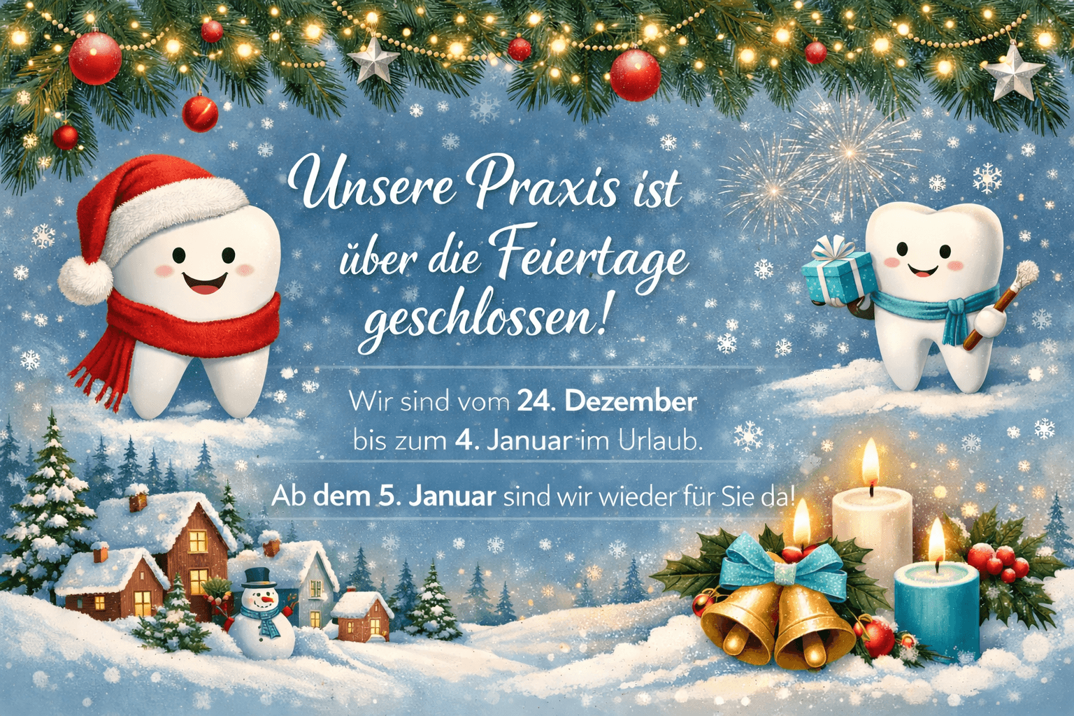Weihnachtspause: Praxis über Feiertage vom 24.12. bis 04.01. geschlossen
